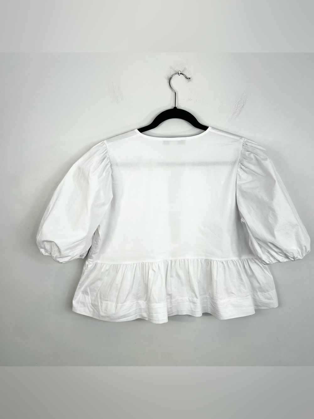 Quiet luxury white tie front puff sleeve boxy oversied peplum statement blouse M - Picture 5 of 14